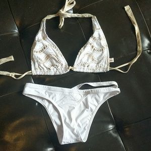 White and gold Luli Fama bikini top